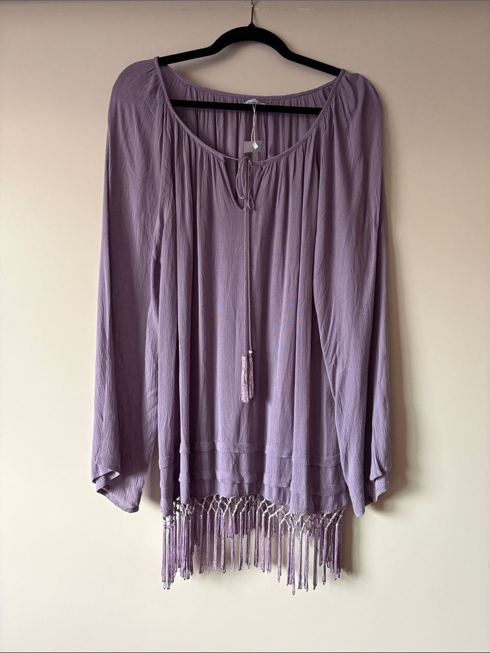 Beautiful Lavender Amour Vert Boho Tassel Fringe Peasant Tunic